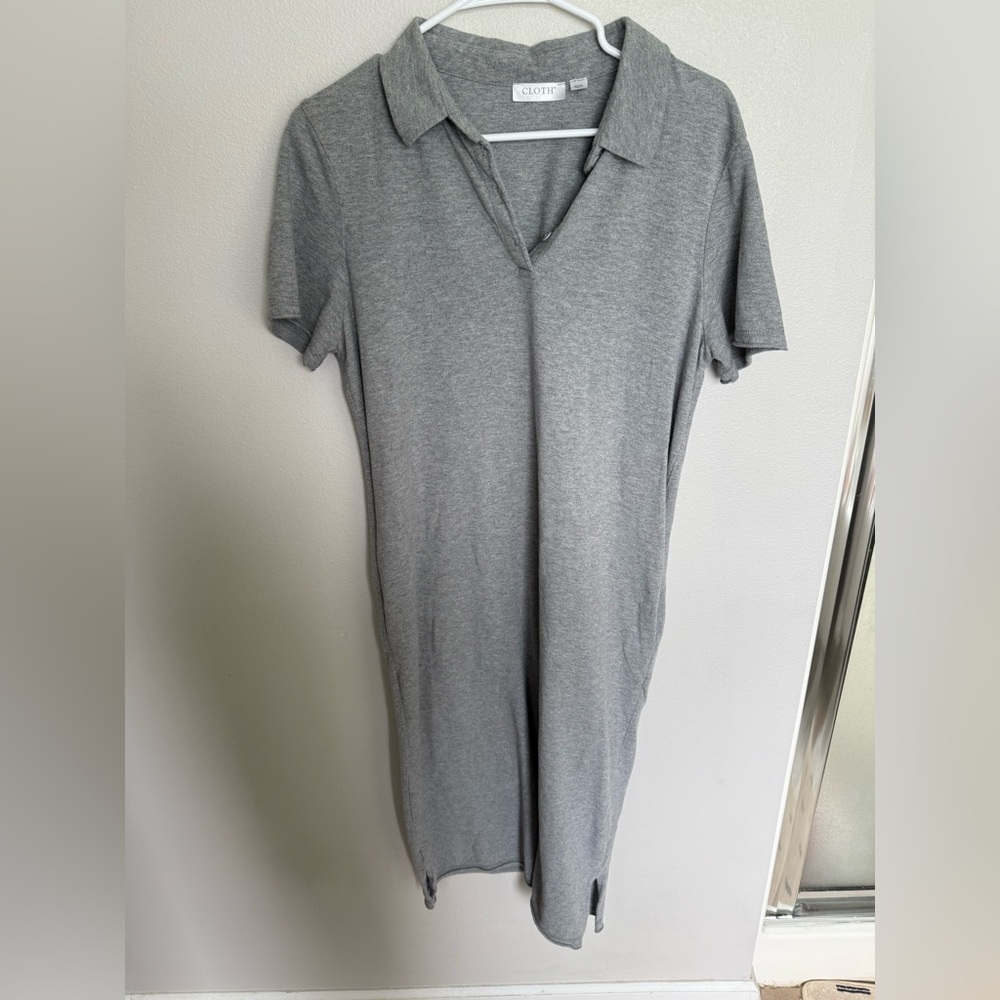 Gray Buttoned Polo Collar Sheath Maxi Dress